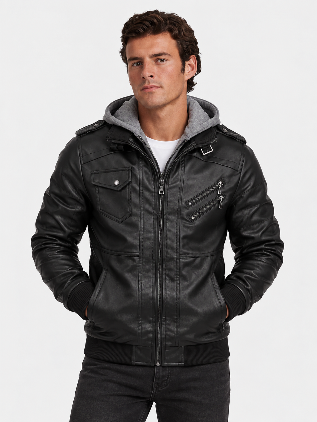 Men's Leather Jacket - Vanda + Free Wallet
