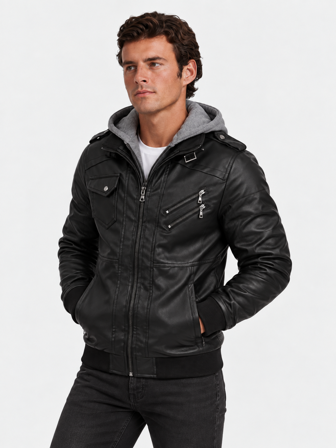 Men's Leather Jacket - Vanda + Free Wallet