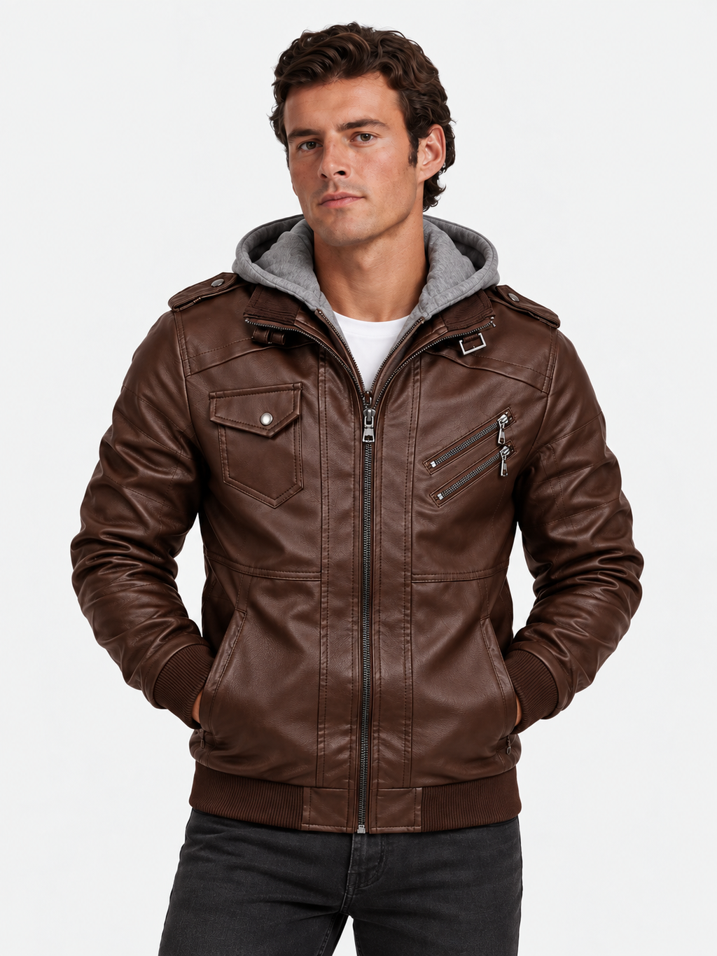 Men's Leather Jacket - Vanda + Free Wallet