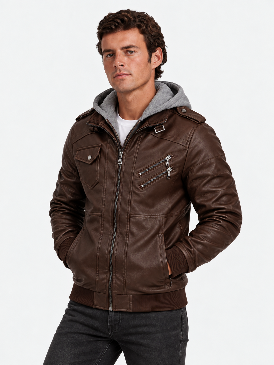 Men's Leather Jacket - Vanda + Free Wallet