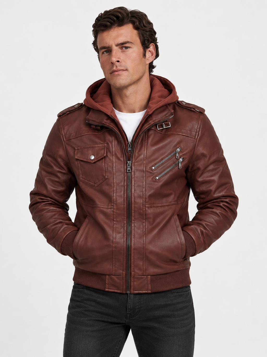 Men's Leather Jacket - Vanda + Free Wallet