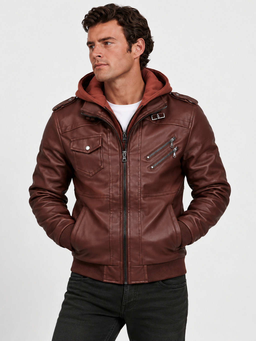 Men's Leather Jacket - Vanda + Free Wallet